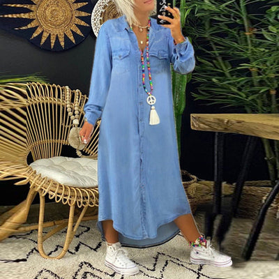 Yara™ – Lang denimkjole med lange ærmer