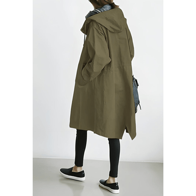 Maja™ | Oversized Hættet Frakke med Knapper