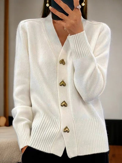 Alma™ – Sort cardigan med gyldne hjerteknapper